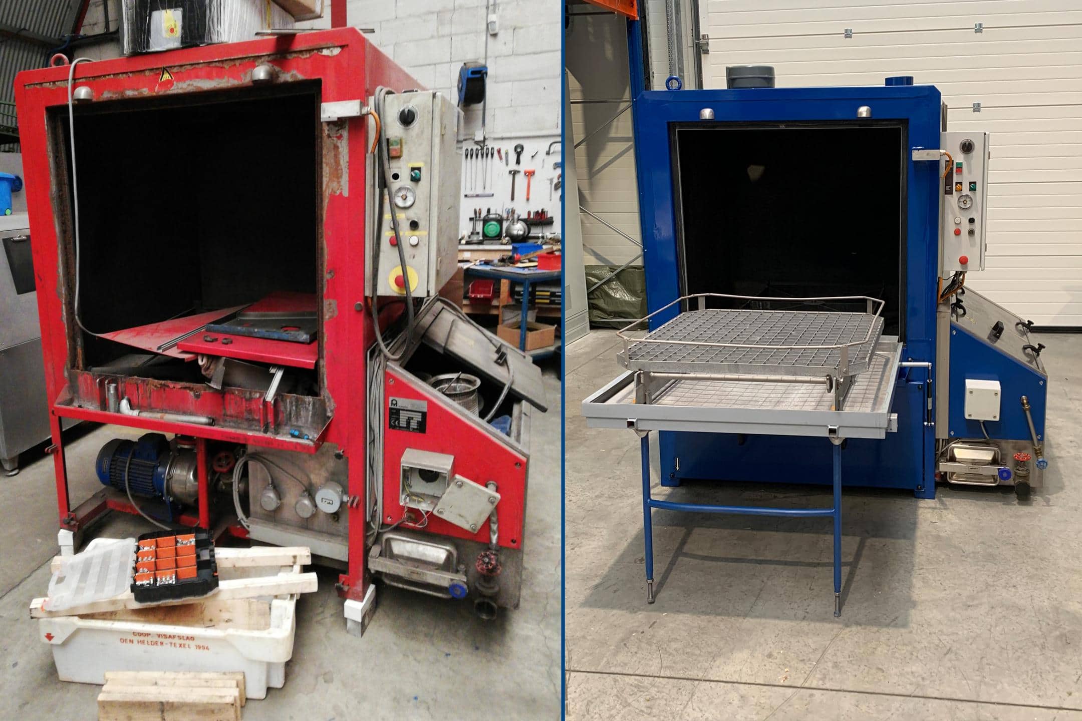 vor und nach der Aufbereitung - industrielle Teilereinigungsanlage